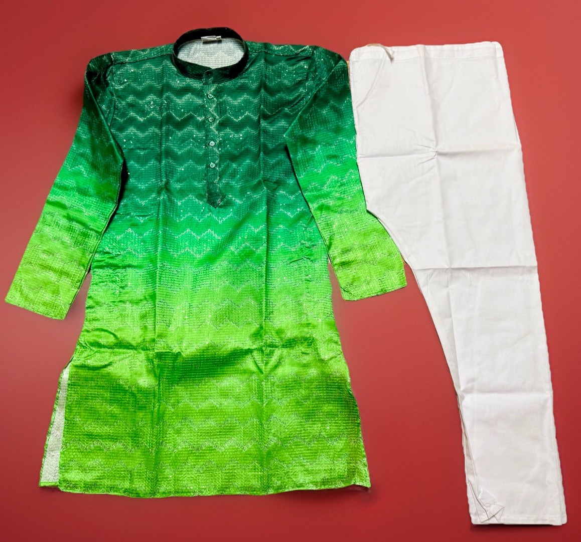 NWT Men’s Kurta PAJAMA SET SZ 40 M/L lime green OMBRE’ GOLDEN India-USA seller