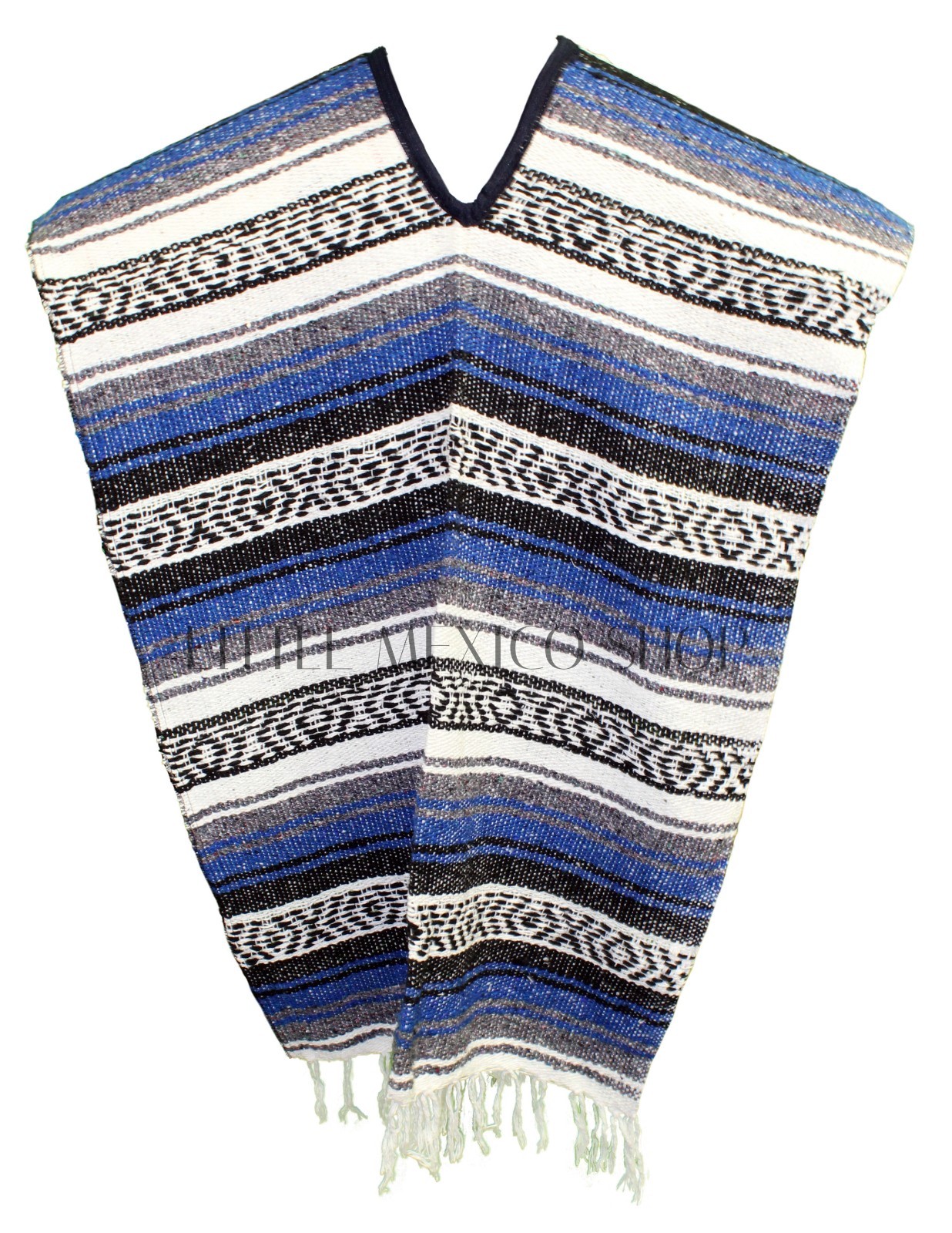 Traditional Mexican Poncho – ROYAL BLUE – ONE SIZE FITS ALL Blanket Serape Gaban