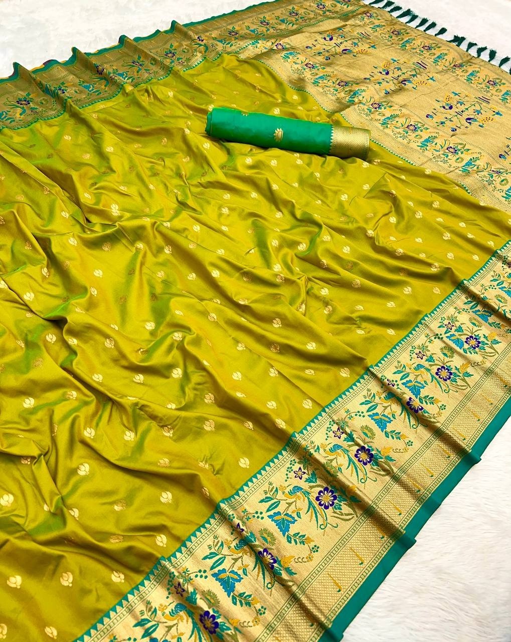 Heavy Paithani Silk Saree With Rich Peacock Motifs Designer Wedding Party Wear S
