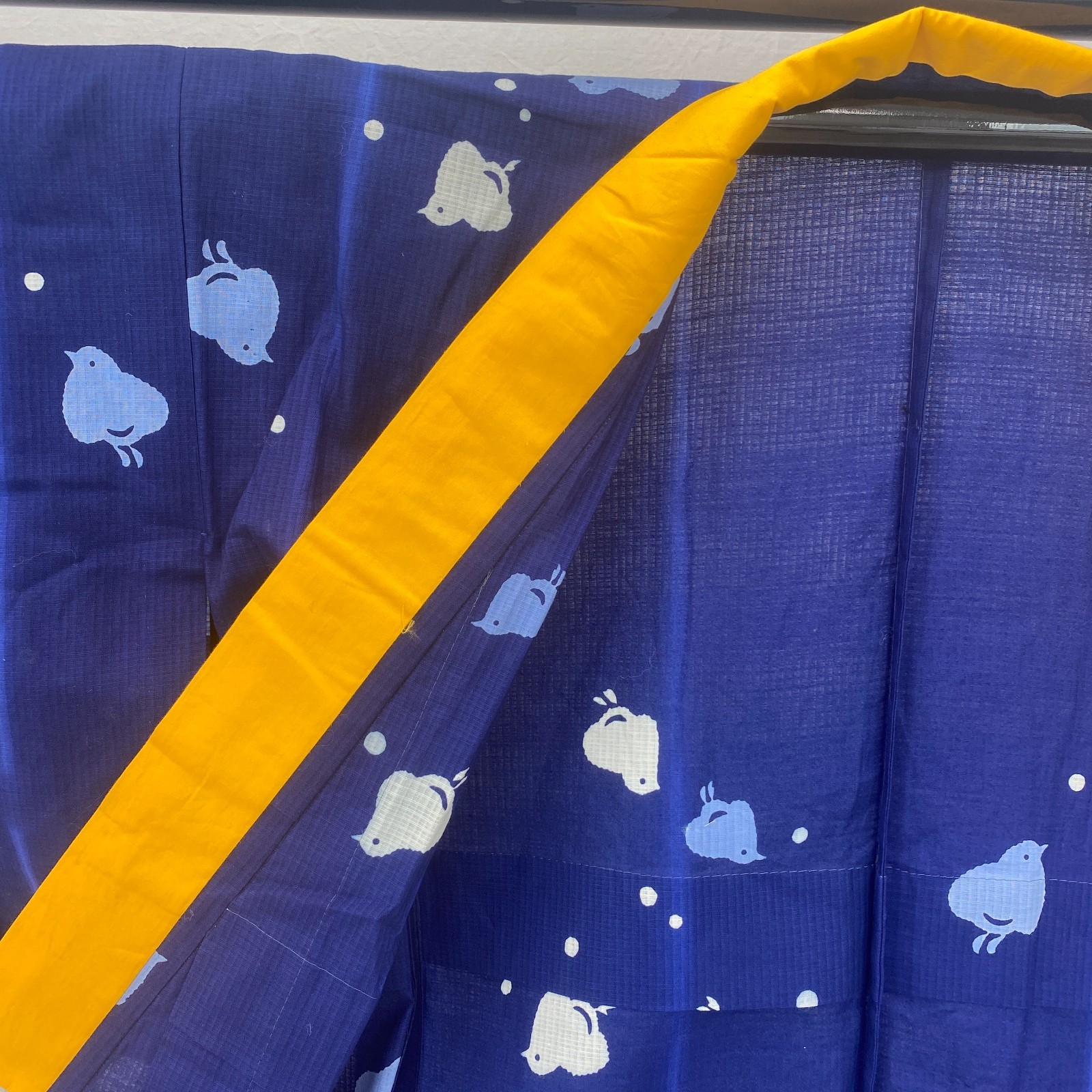 Japanese Vintage Kimono Cotton Blue No Lining Traditional Authentic Length 59 in