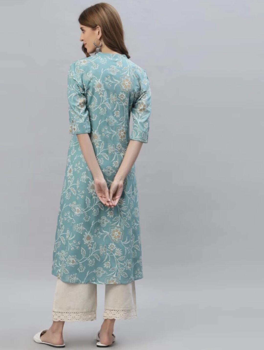 Women Kurtas ; Women Blue/ Purple Floral Printed button style A-line Kurta