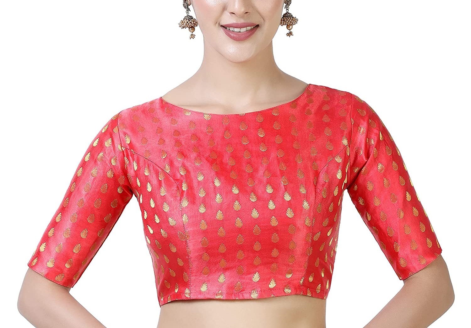 Handmade Brocade Blouse Elbow Sleeves Saree Blouse Skirt CropTop Bollywood Choli