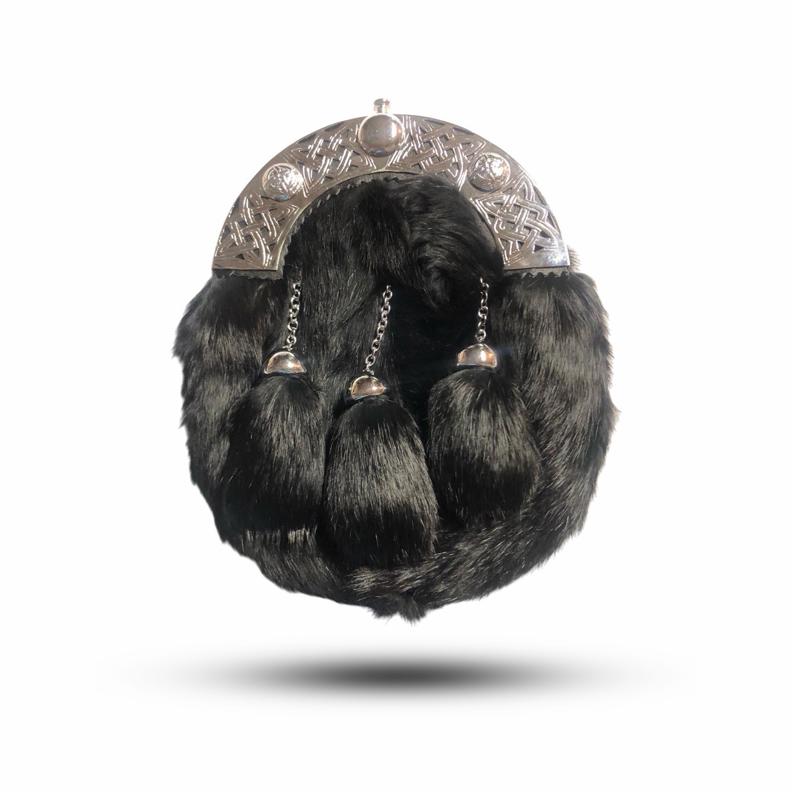 Full Dress Kilt Sporran Black Rabbit Fur Celtic Cantle Dom Shield Kilt Sporran