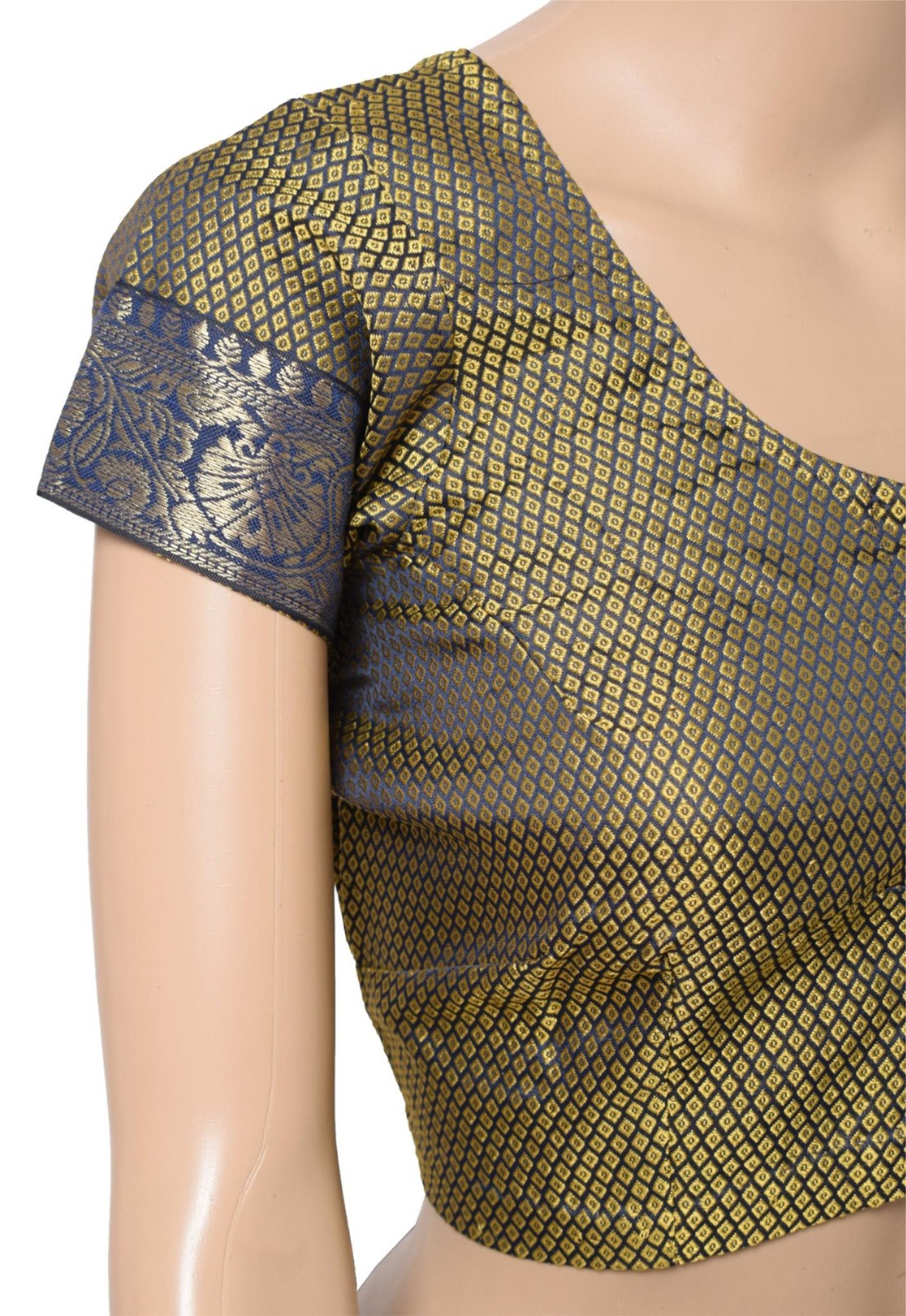 Sushila Vintage Art Silk Stitched Sari Blouse Blue Woven Designer Choli 34″