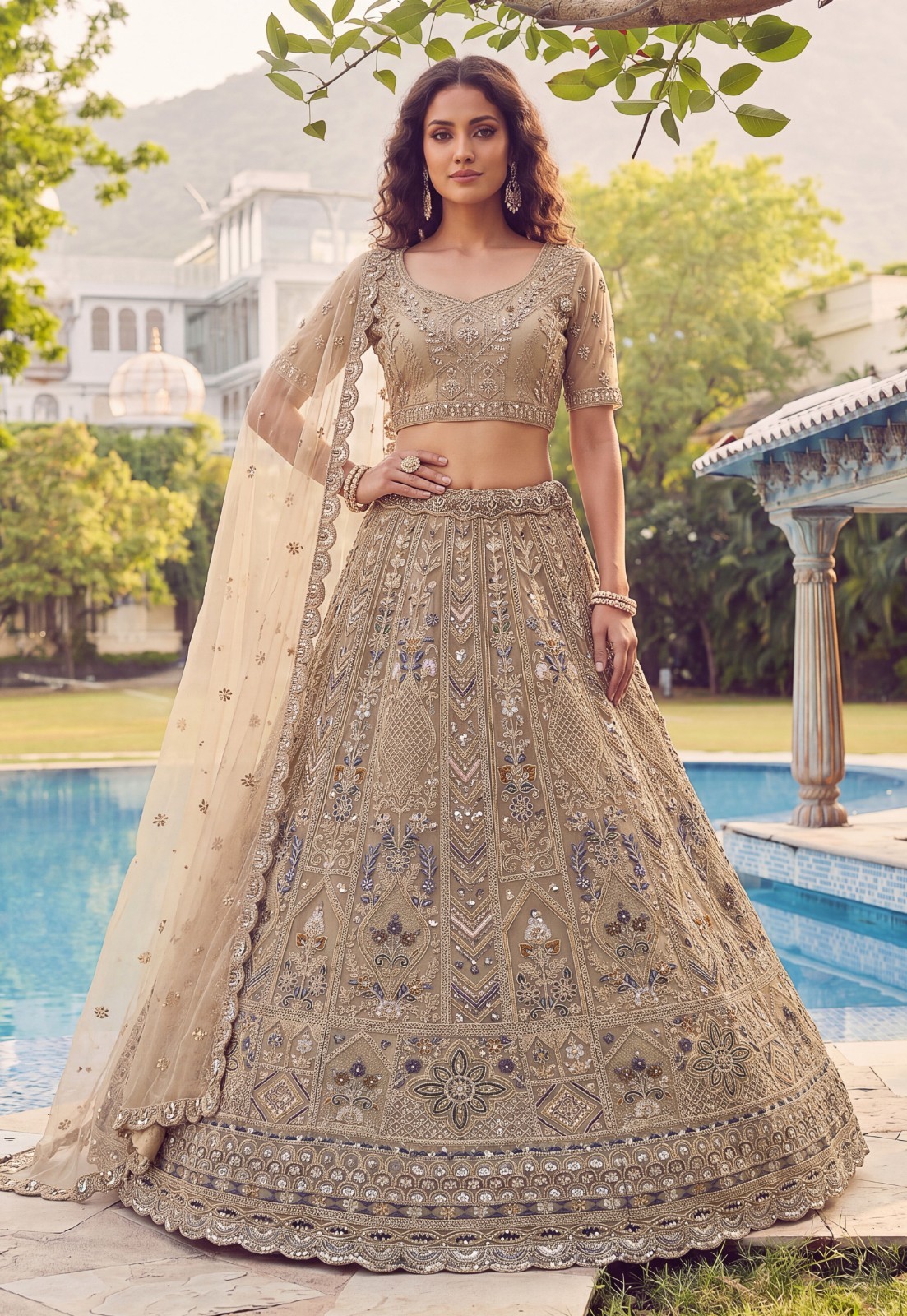 Women’s Bridal Net Lehenga Choli Heavy Zari Sequins Party Wear
