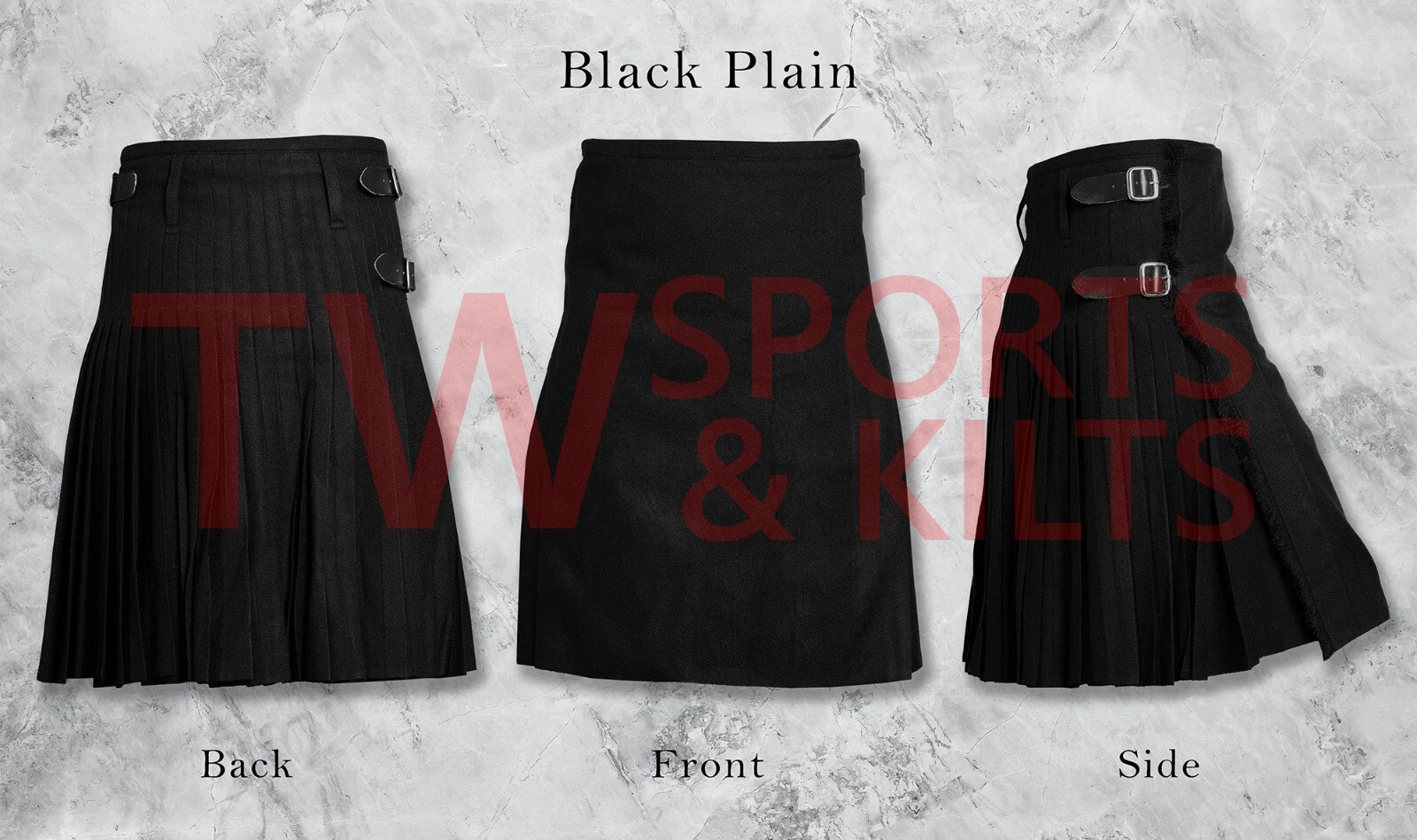 Scottish Men’s Outfit Solid Black Tartan Kilt Set – 10 Pieces Kilt Accessories