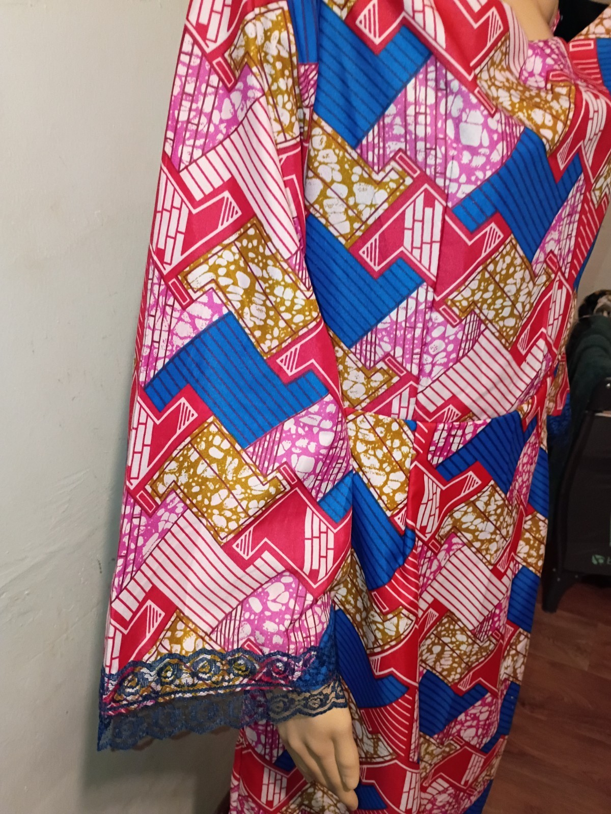 African Print Kaftan Dress for Women Pink Blue Gold Red Traditional Pattern
