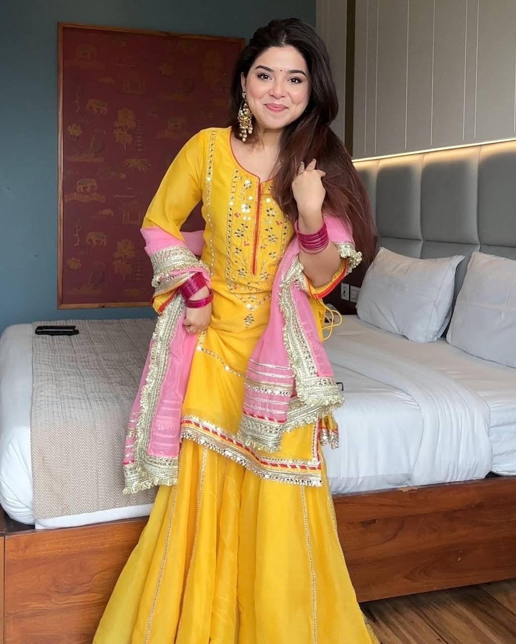 PUNJABI SHARARA PLAZZO KURTI PLAZZO SALWAR KAMEEZ SUIT WOMEN READYMADE DESIGNER