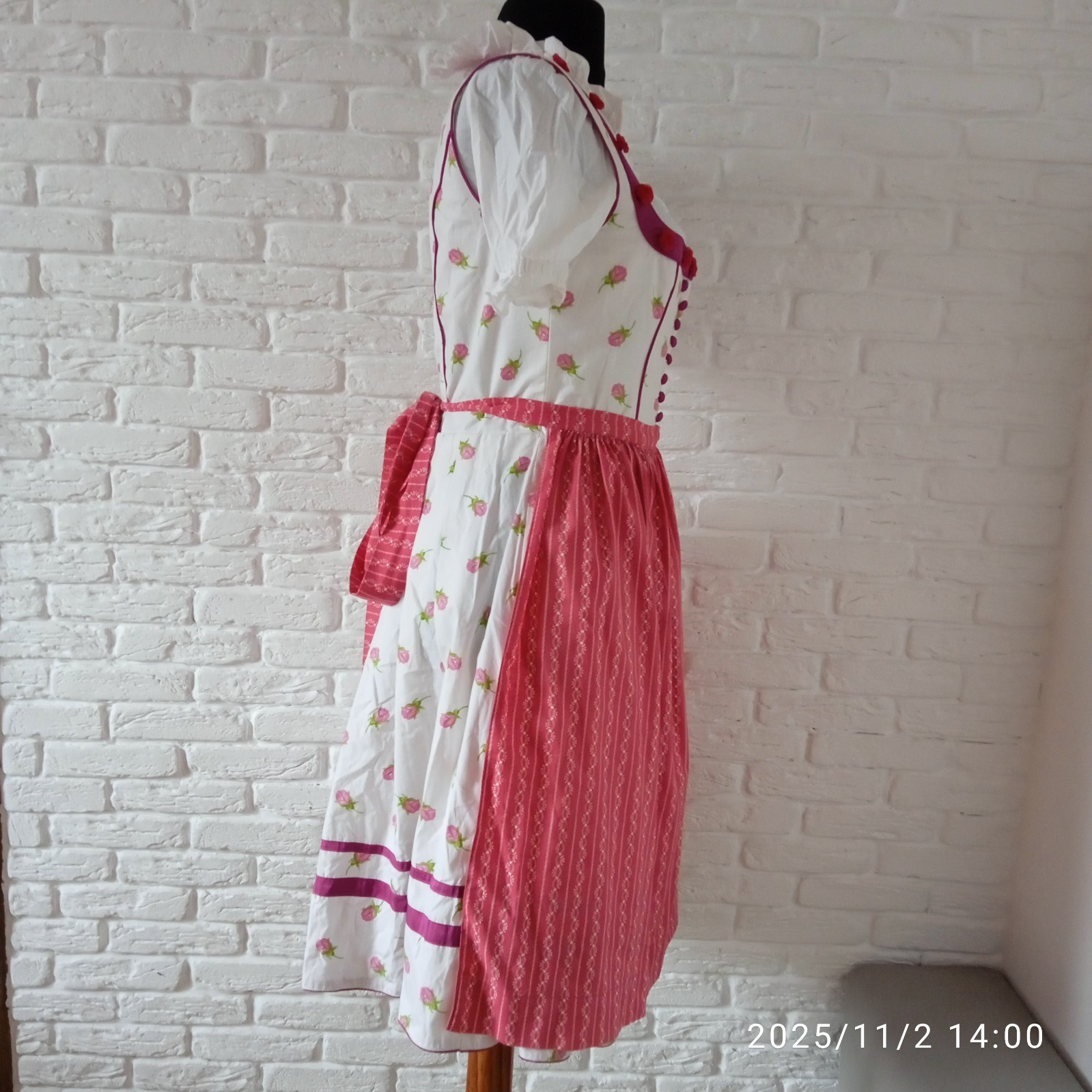 Unique Vintage Country Line Dirndl Oktoberfest White Dress Size EU 34