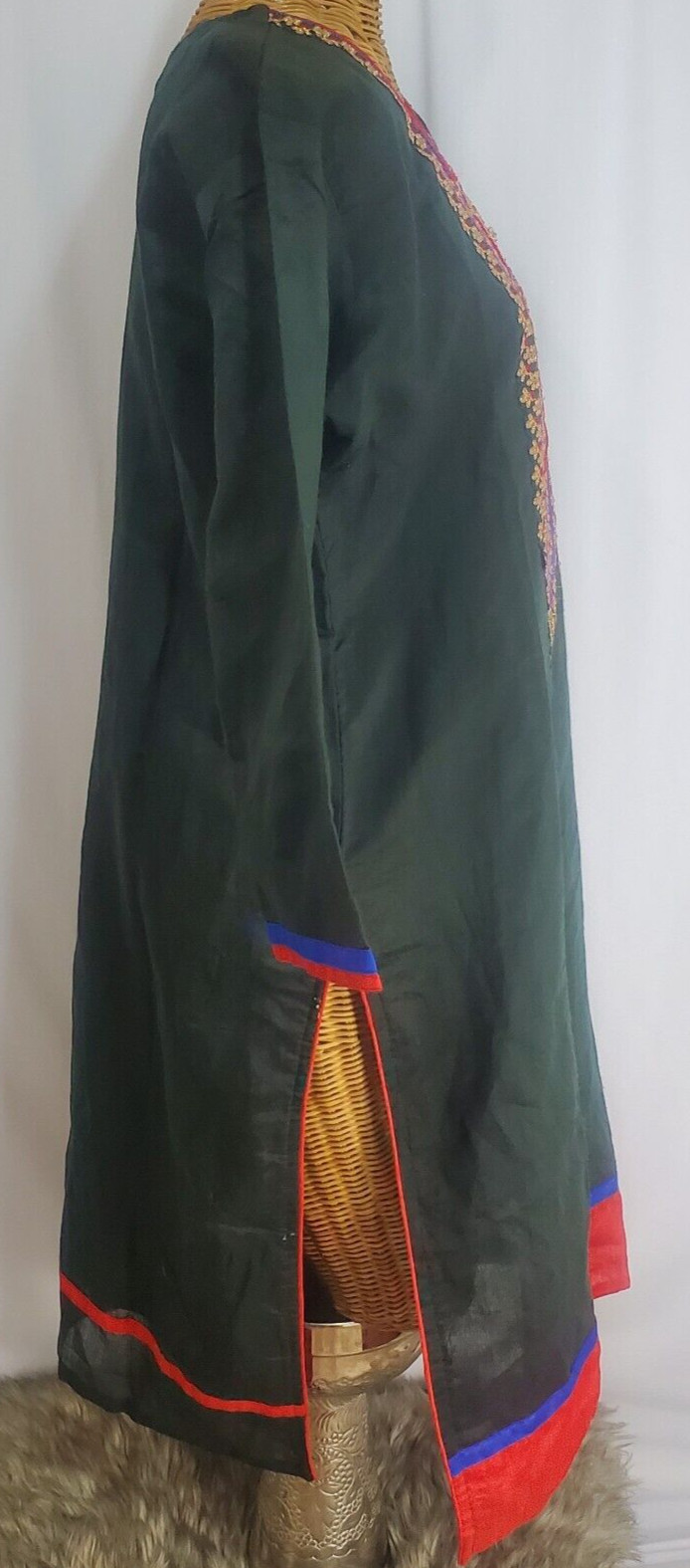 Libaas 100% Cotton Indian Kurti/Kurta /Kameez Green with Red/Blue Tunic SZ XXL