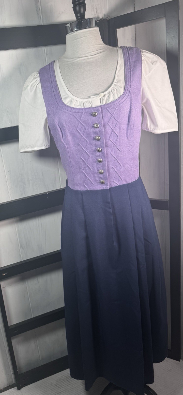 TRACHTEN Real Oktoberfest Dress STOIBER Shirt, Purple/Navy, Size 40, New No Tags