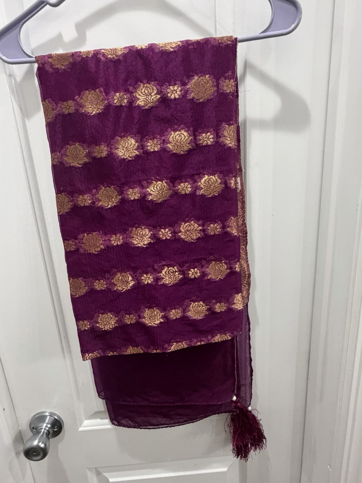 Purple Gold Embroidered Dupatta Scarf Traditional Indian Pakistani Accessory