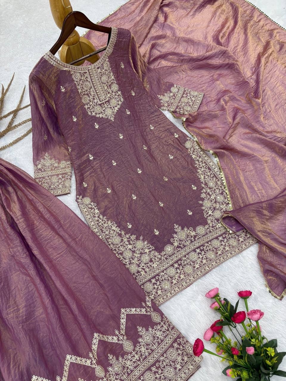 Presenting New Soft Silk Kurta Palazzo With Dupatta For Wedding Wear