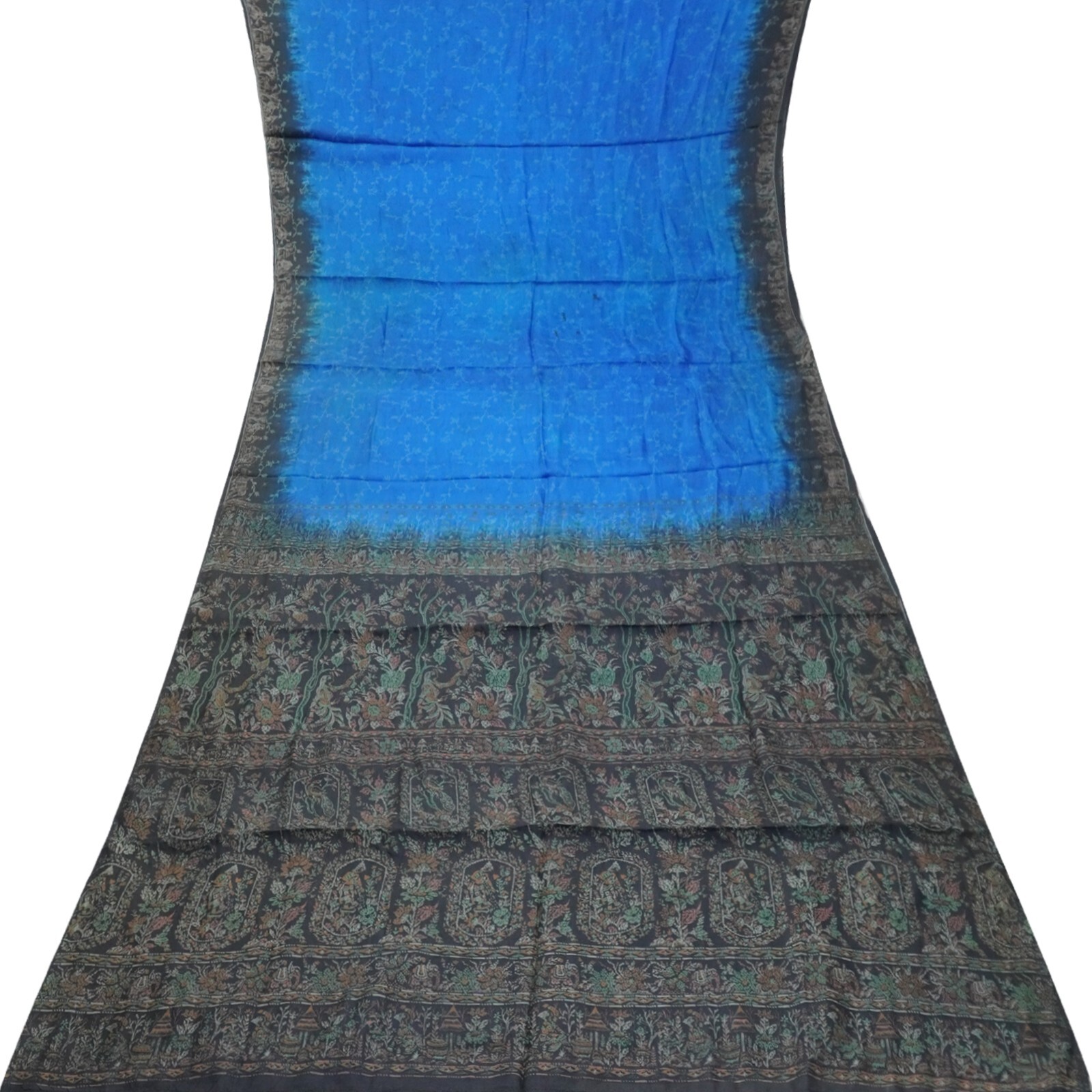 Namaste Vintage Blue Sarees 100% Pure Silk Printed Indian Sari 5YD Craft Fabric