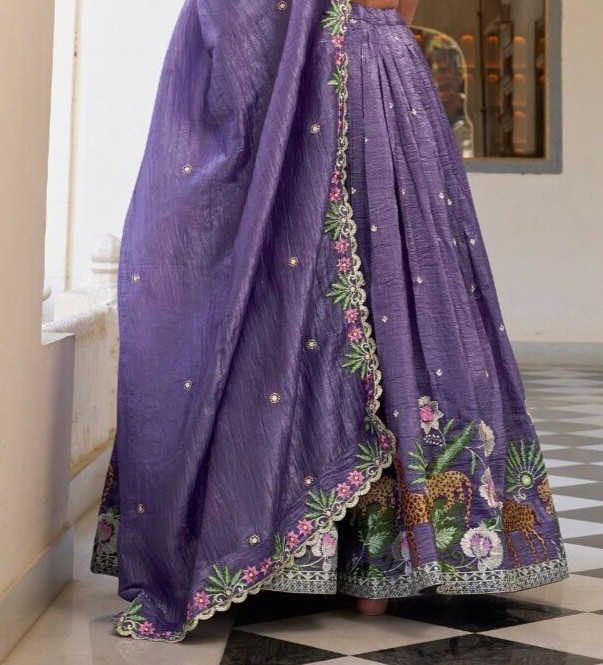 Exclusive Designer Lavender Gold Crush Lehenga Choli With Dupatta For Women