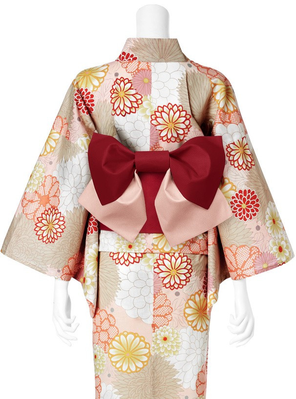 Japanese Yukata Set Women Cotton Kimono Summer Festival “Chrysanthemum Peony”