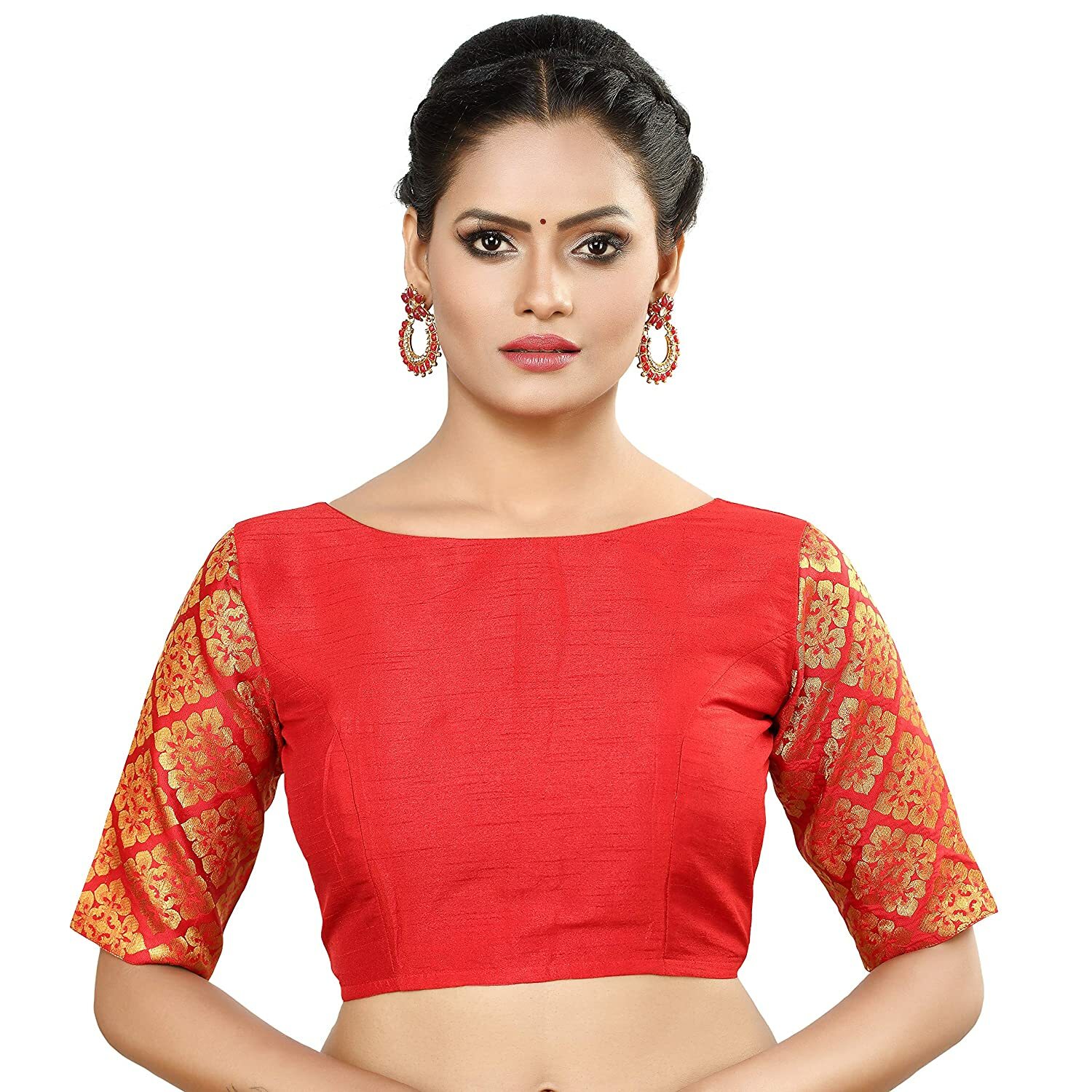 New Designer Women’s Raw Silk Elbow Length Sleeve Ready-made Blouse