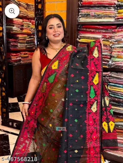 dhakai jamdani Cotton Silk Saree For Women Sari With Unstitched Blouse