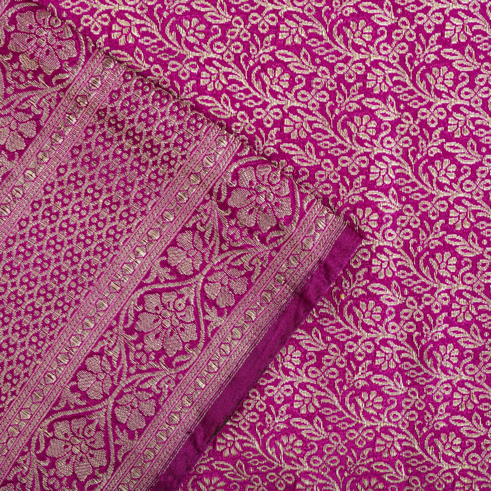 Sanskriti Vintage Pink Blend Silk Saree Jangla Brocade Zari Hand-Woven 5Yd Sari