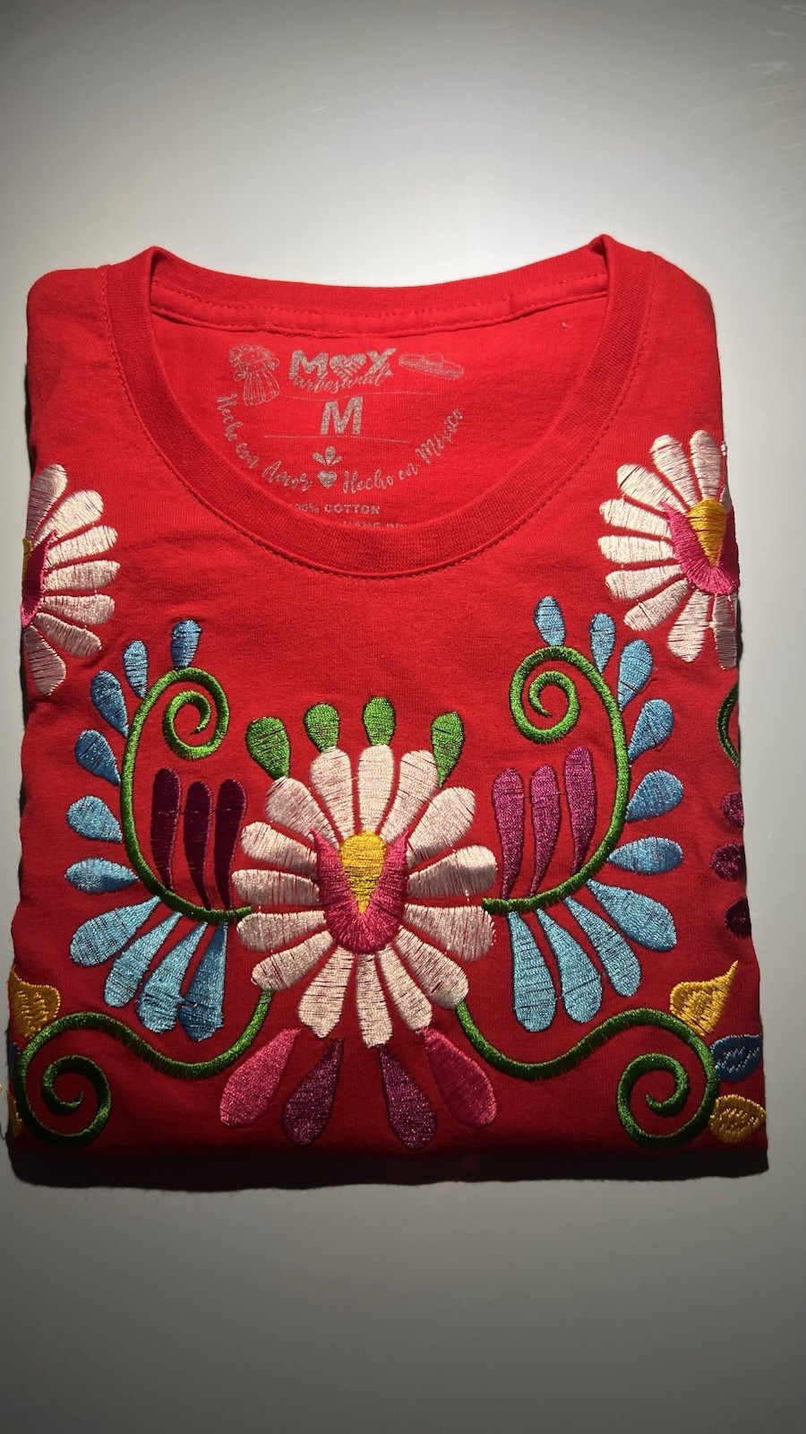 MOY artesanal Mexican Cotton Red Embroidered blouse Size M Women