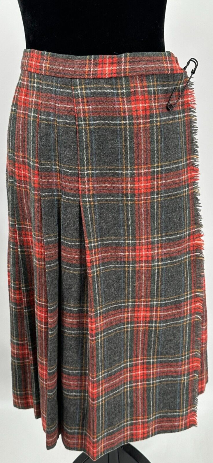 Handmade Womens Traditional Pleated Kilt Skirt One Size Gray Tartan Plaid Wool