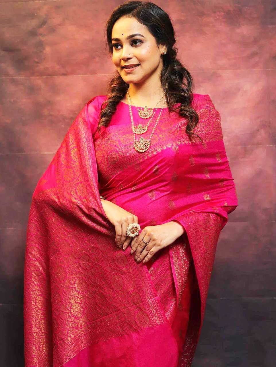 Banarasi Pink Lichi Silk Saree with Blouse Jacquard Border Indian Wedding Wear