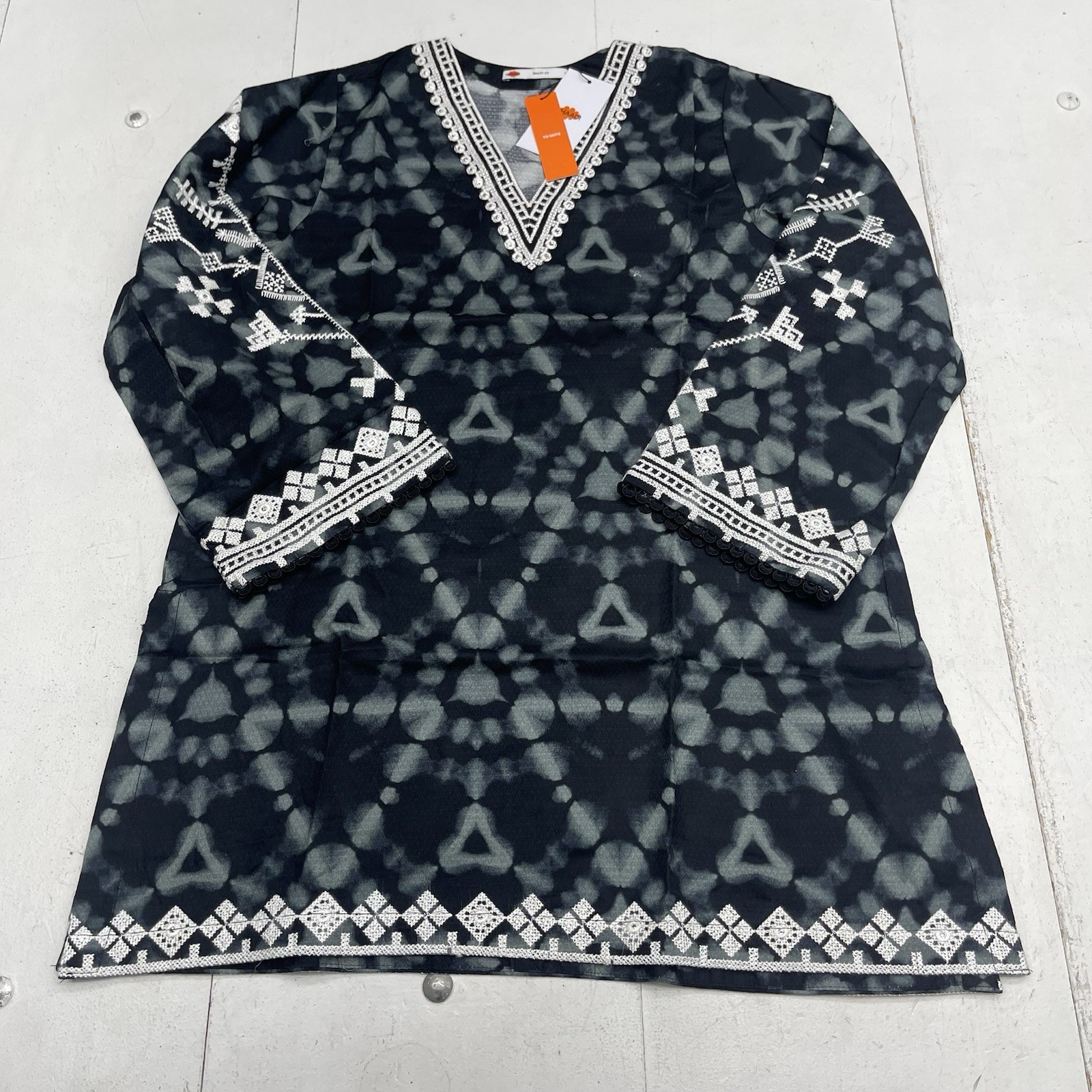 Khaadi Black Tie Dye Embroidered V Neck Long Sleeve Kurta Womens Size 12 New