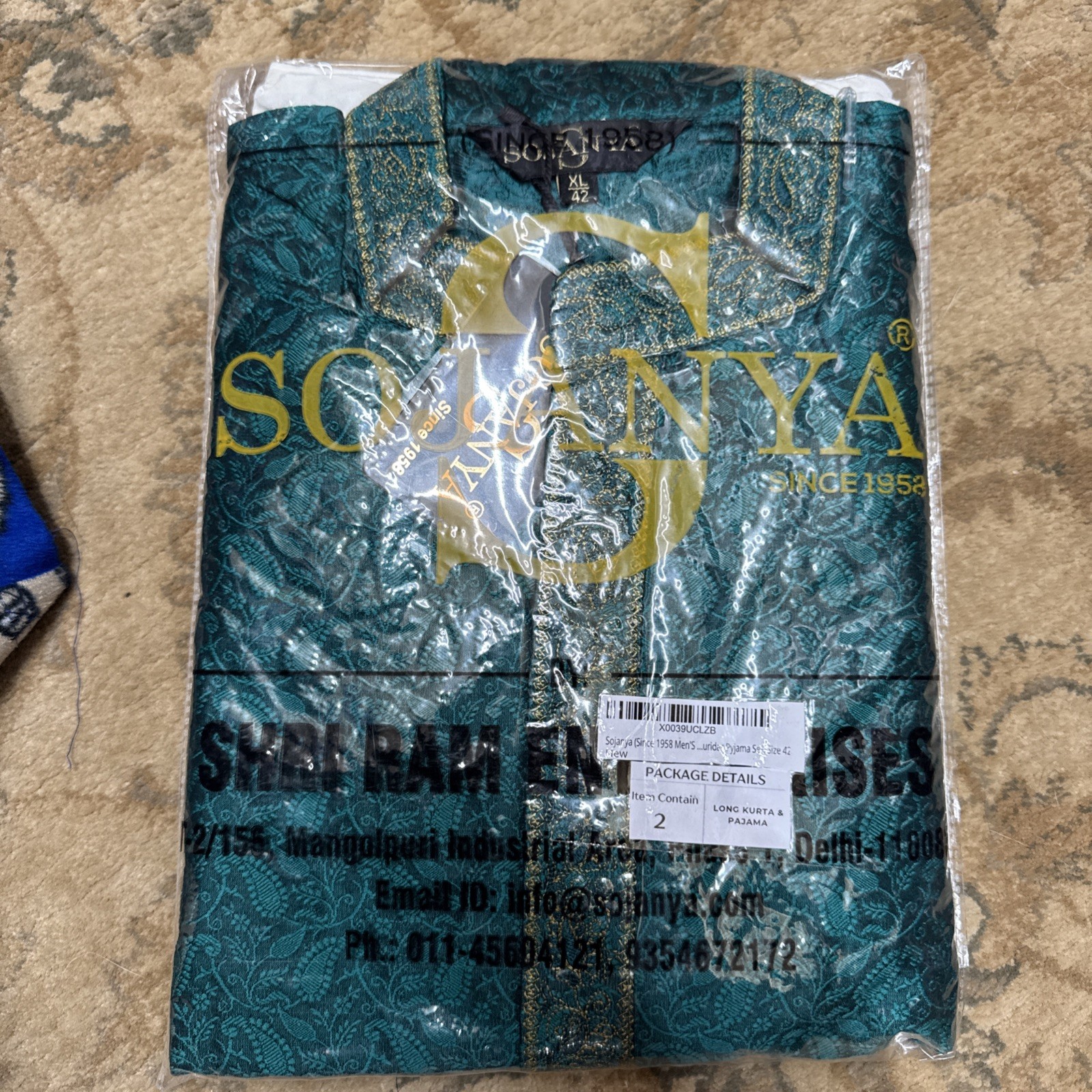 SOJANYA (Since 1958, Men’s Teal Silk Blend & Churidar Pyjama LG-Turquoise/White