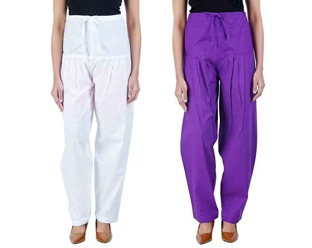 Cotton Salwar Bottom Women Patiala Regular Paint Fit Size Salwar White & Purple