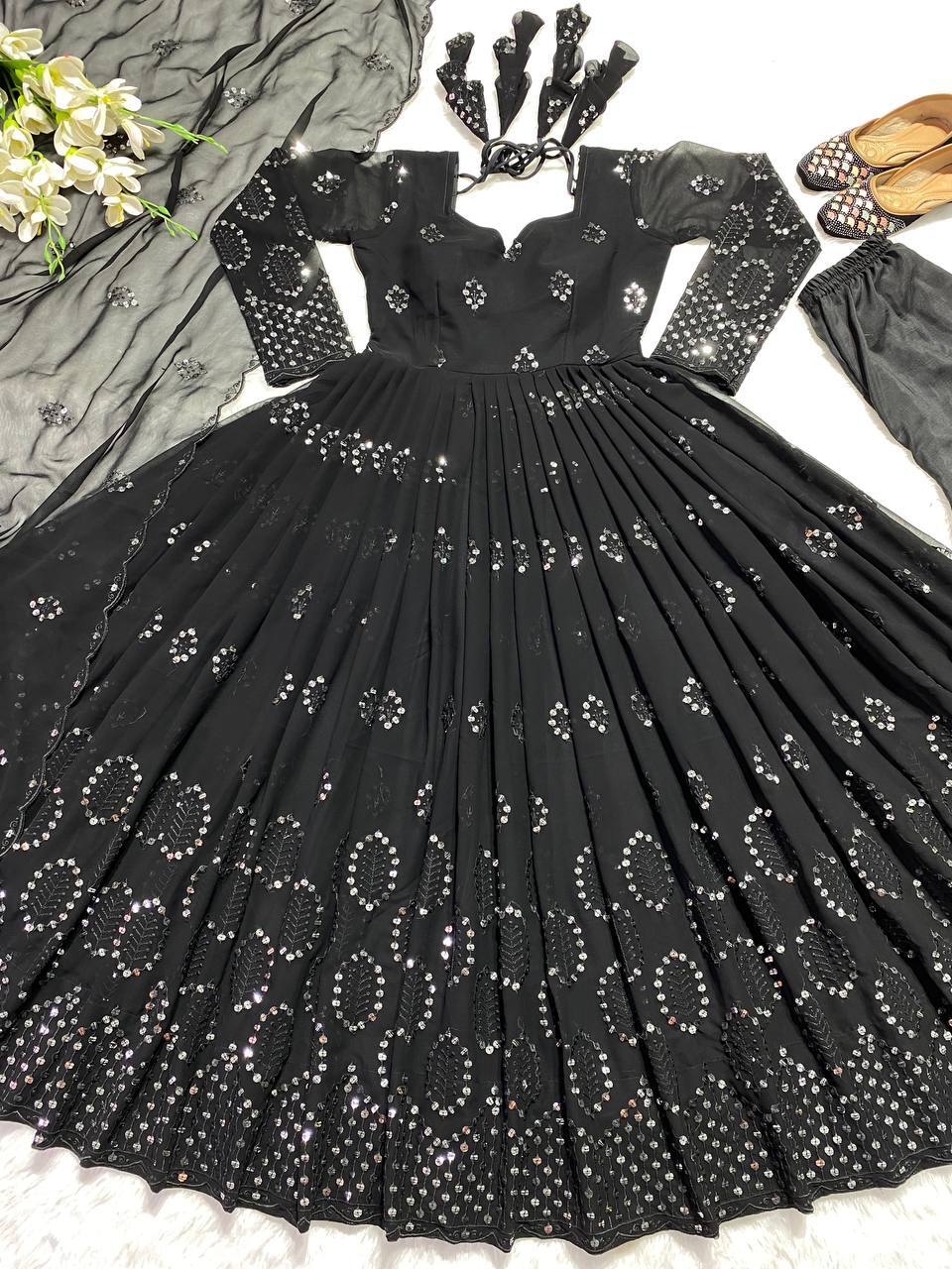 Pakistani Indian Designer Black Salwar Kameez Suit for Party Wear Wedding Gown