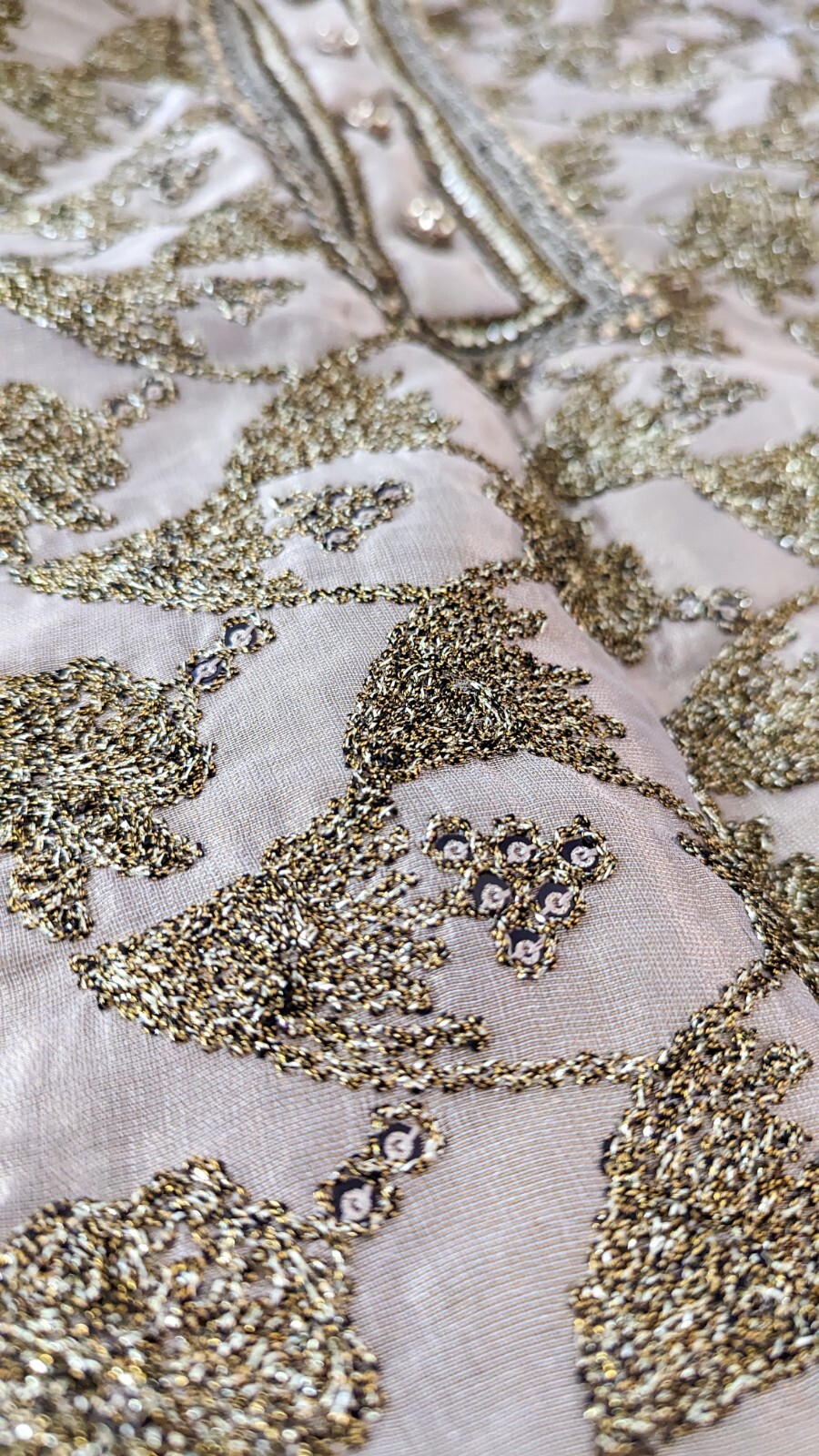 Pakistani Indian Women’s Bridal Formal Farshi Ghagra – 3-Piece, Beige/Gold