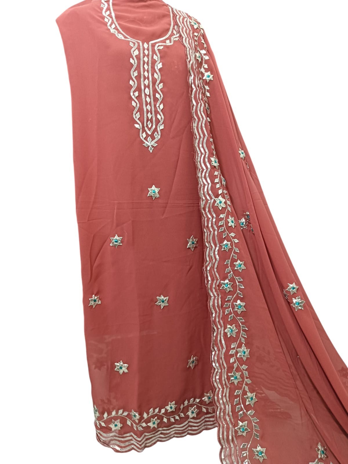 Treditional Hand Made Georgatte Unstiched Wedding Wear Gota Patti Work dress.