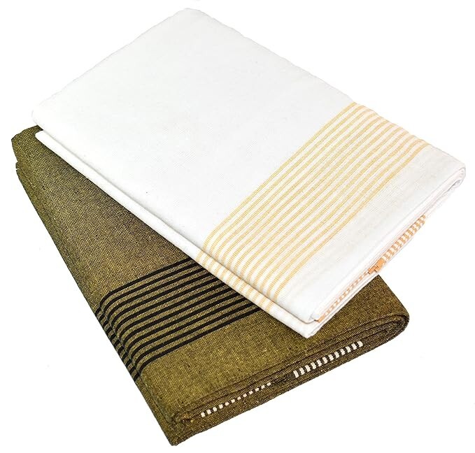 Men’s Cool Cotton Dhoti Plain Solid/Length: 2.0m ( Gold & White )