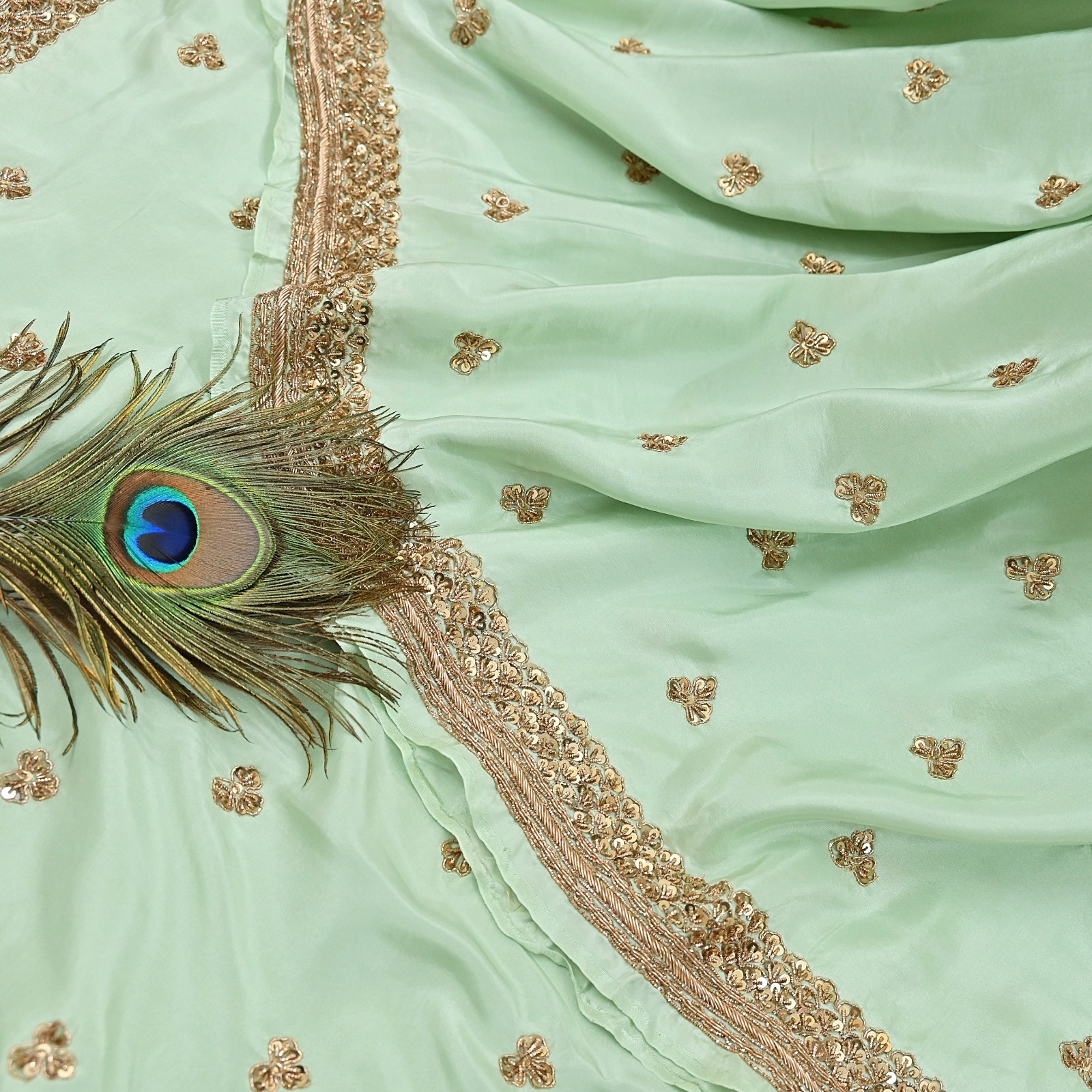 Rare Vintage Pista Green Pure Silk Saree Hand Embroidered Designer Sabyasachi