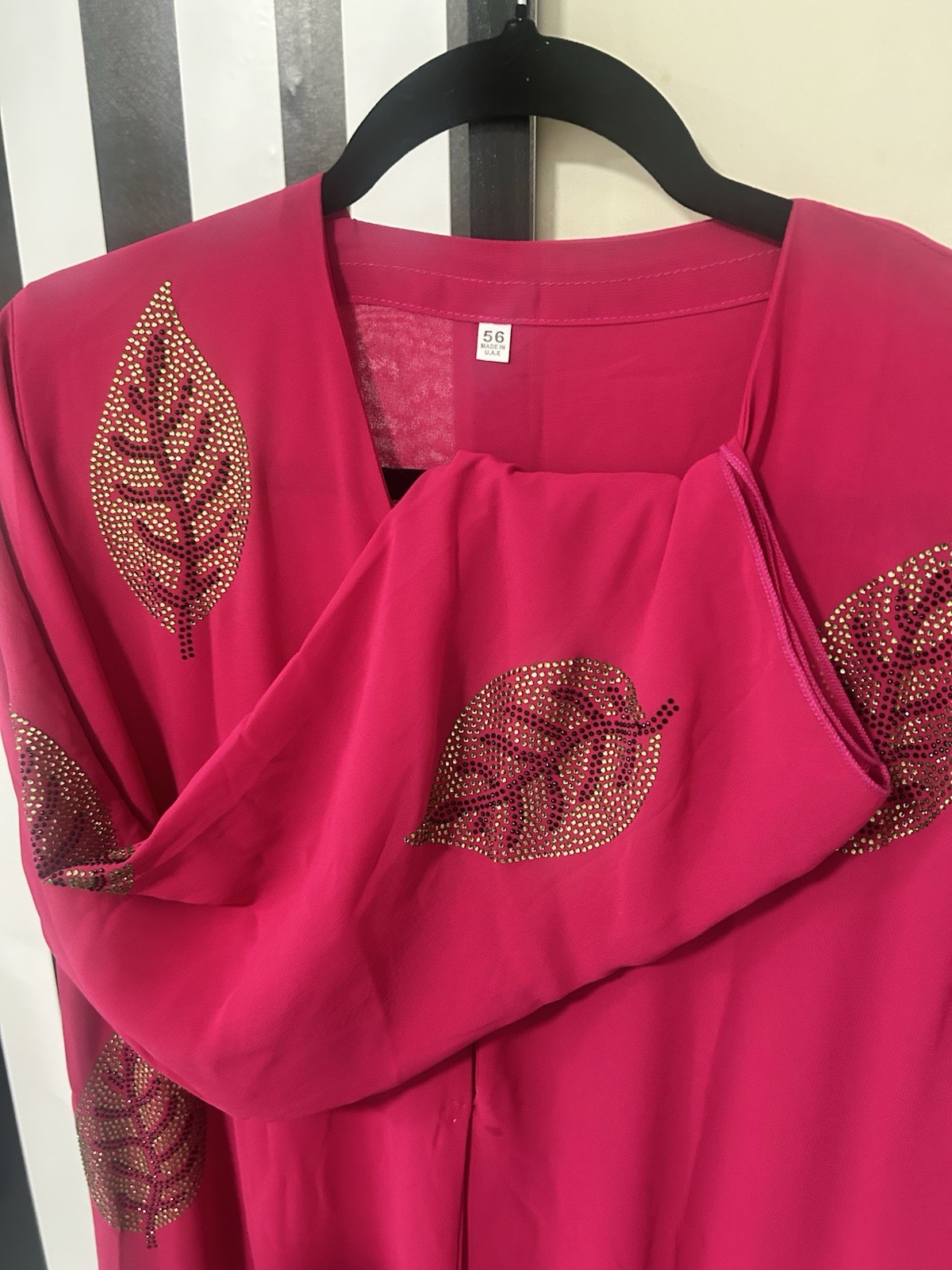 Pink/lime Leaf Embellished Abaya with scarf. Available Sizes 52