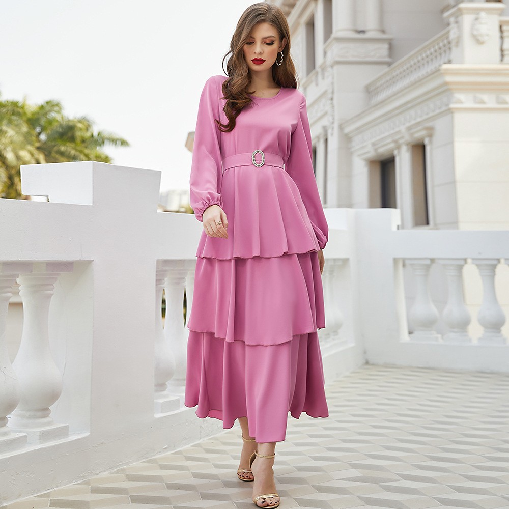 Modest Muslim Women Dress Ramadan Sashes Morocco Dubai Kaftan Tier Skirt Bow Bel