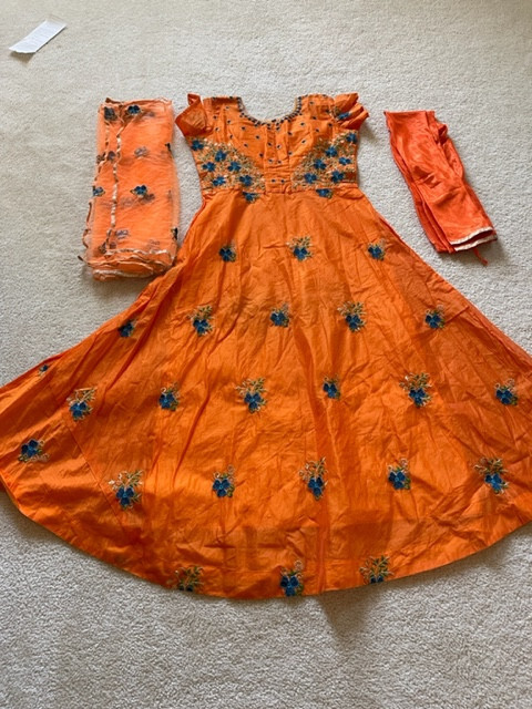 Women Stitched Long Gown Kurrti with Orange color Sz L