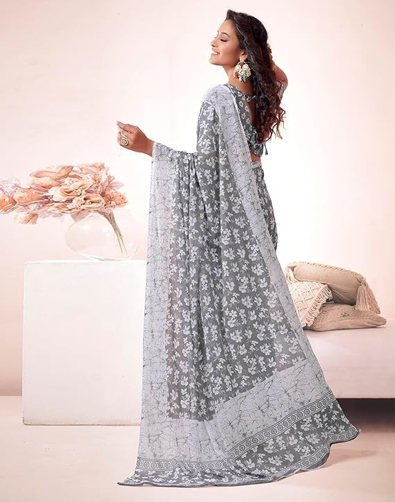 Women’s Floral Printed Georgette Saree with Unstitched Blouse Piece