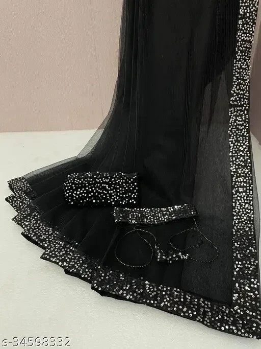 SUPER NET FABRIC SARI WITH SEQUENCE WORK BELT AND SEQUENCE WORK UNSTITCH BLOUSE