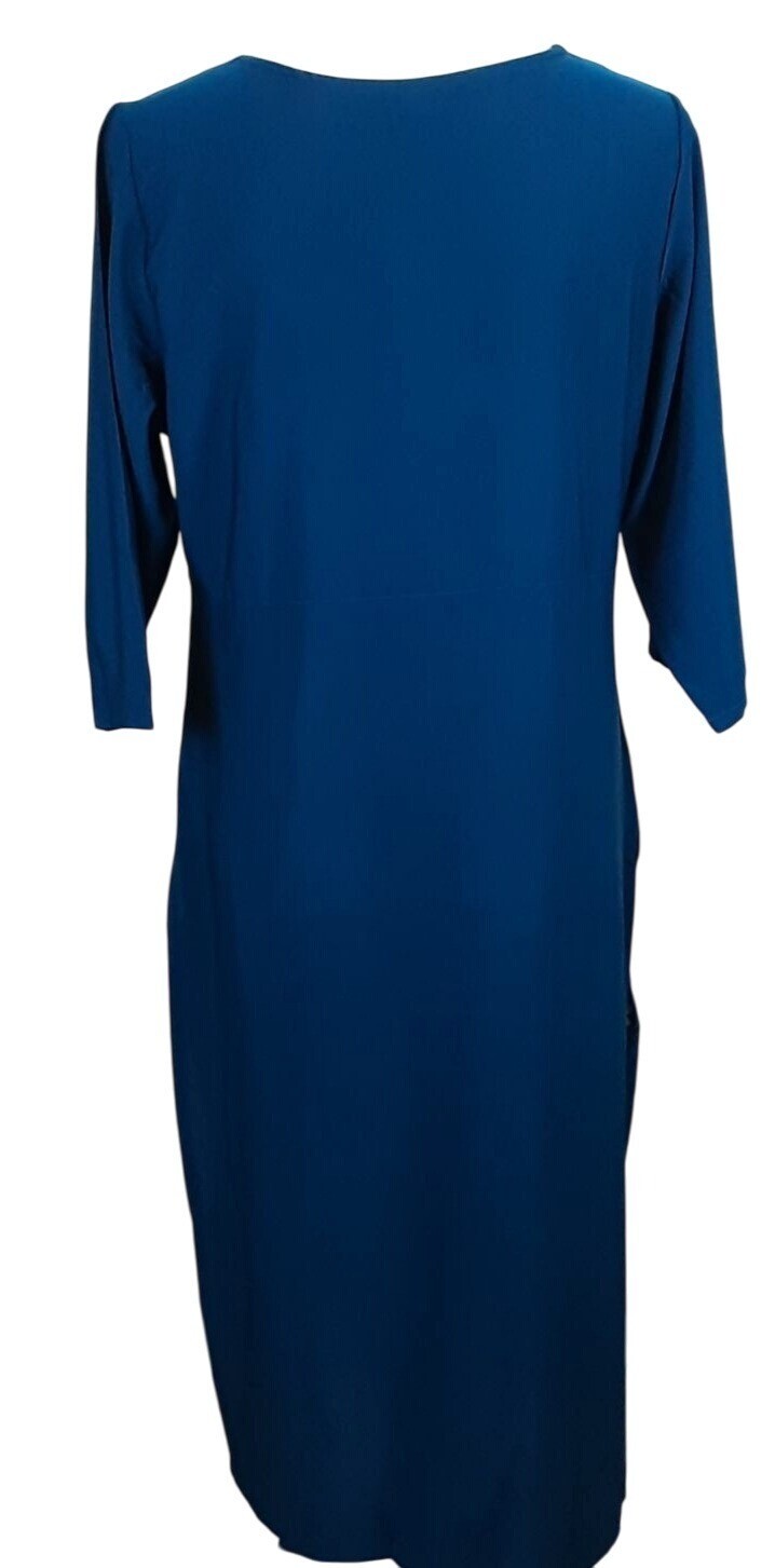 Janasya Womens Turquoise Blue & Gold Crepe Kurta Tassel Tie Neck Size Large