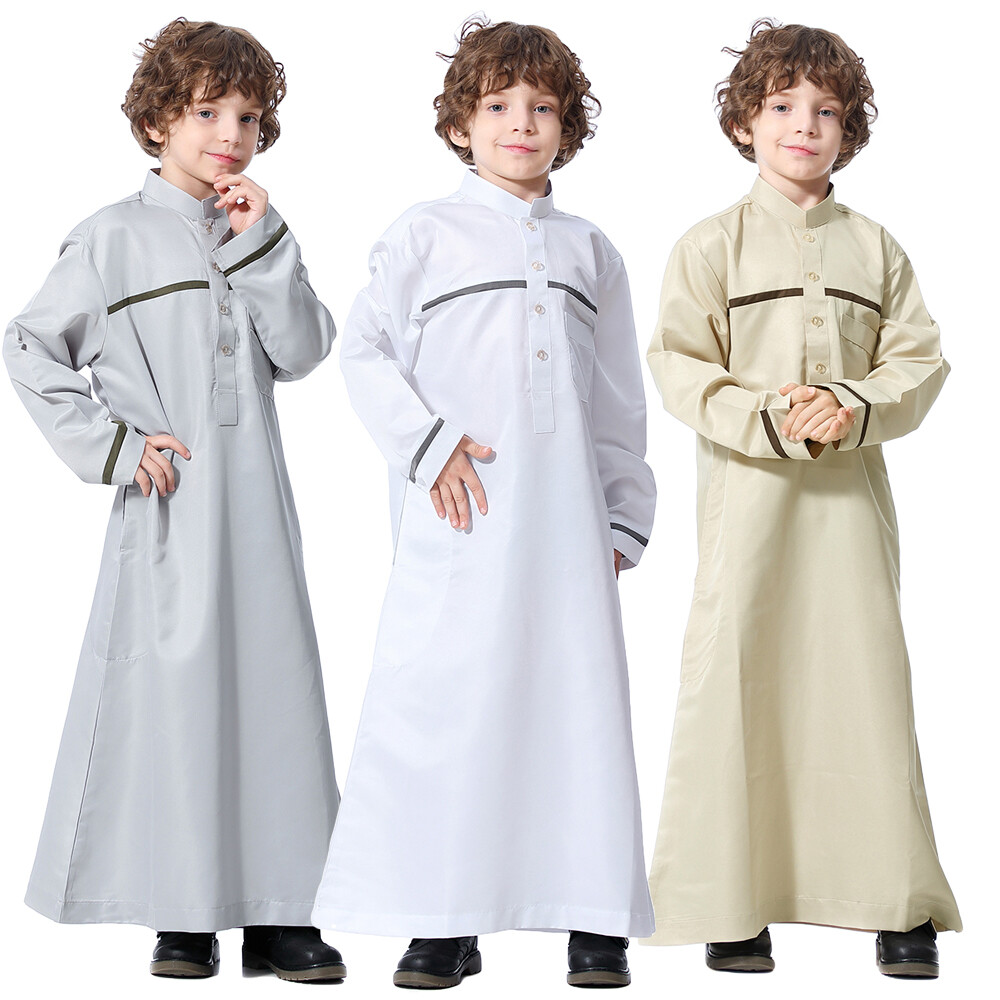 Kids Boys Saudi Thobe Thoub Dishdasha Islam Arab Kaftan Abaya Robe Muslim Dress