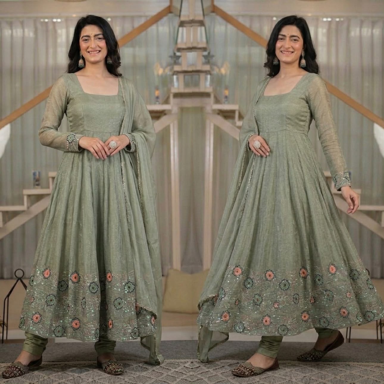 Embroidered Crunchy Silk Anarkali Suit With Dupatta For Wedding Wear