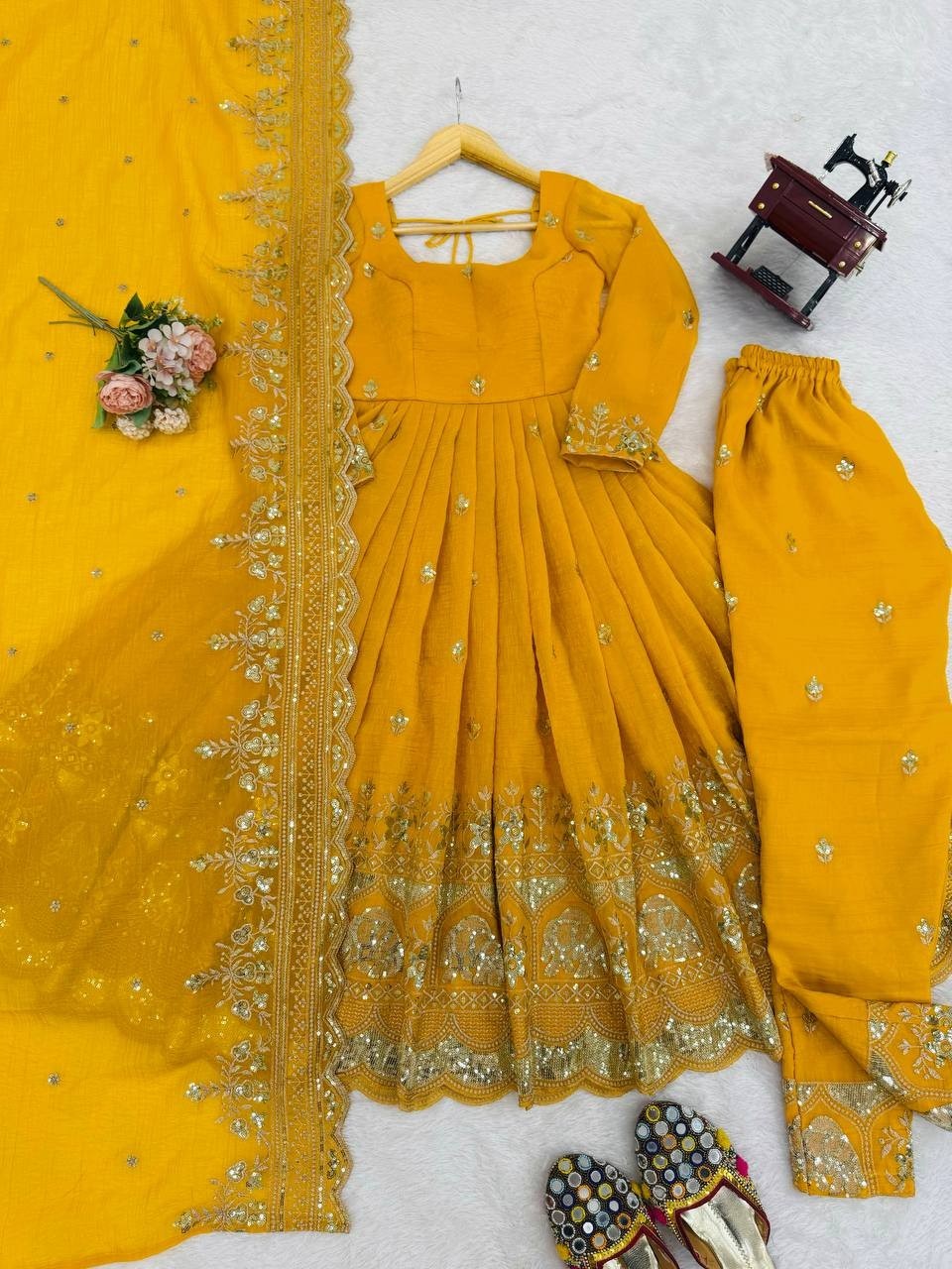 New Attractive Crunchy Silk Gown Bottom With Dupatta For Wedding Wear
