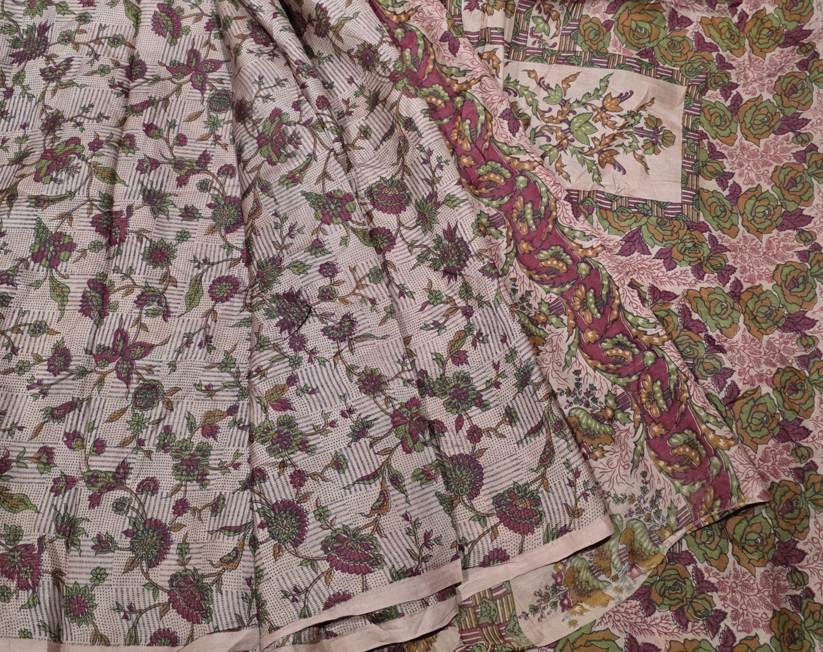 Vintage Silk Saree, 100% Pure Silk Fabric, 5 Yards Ethnic Indian Printed Sari