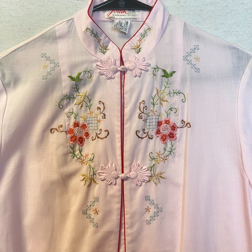 FLAW | VTG Youth Shanghai Kimono China Sz Large Pink Floral Cotton Embroidered