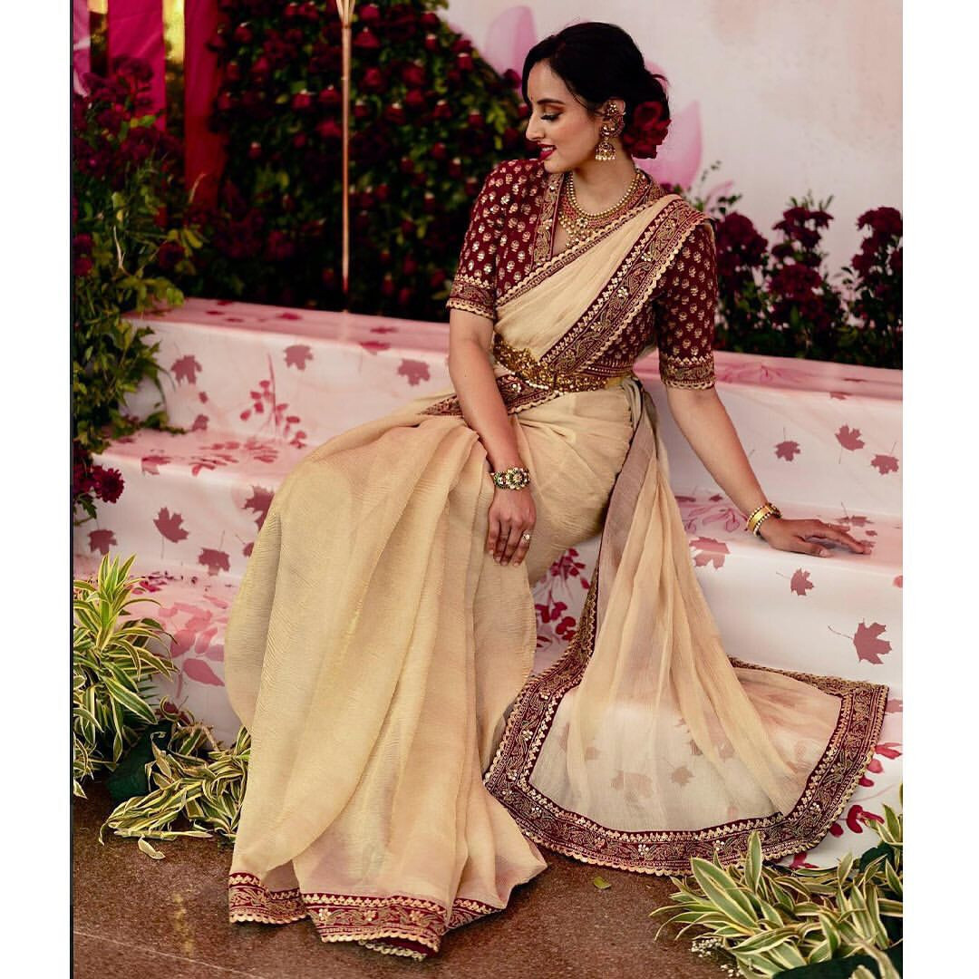 Designer Sari Bollywood Bridal Gold Saree Blouse Wedding Saree Party Wear Saree