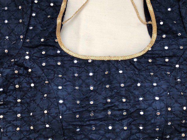Bollywood Stitched Sari Blouse Navaratri choli Shirt Top Sz M Navy Blue