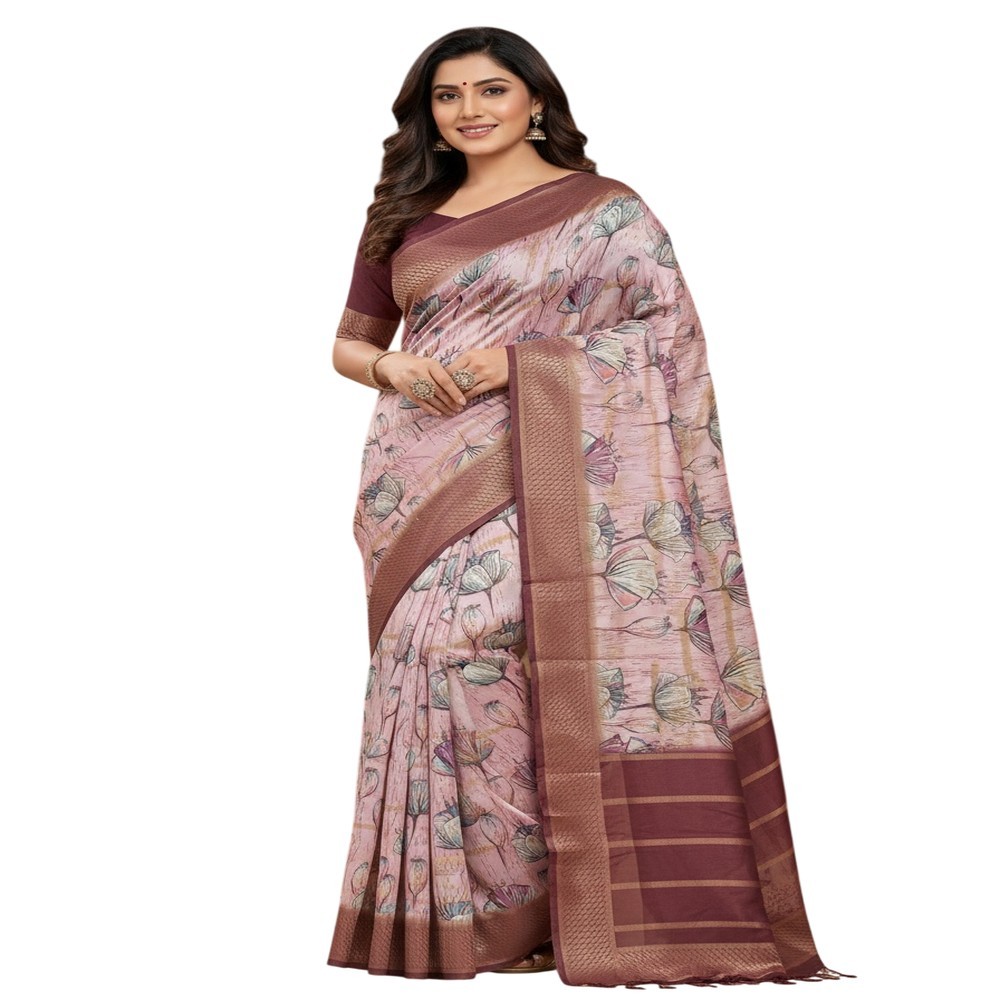 Elegant Maroon Digital Printed Crape Silk Saree with Floral Design