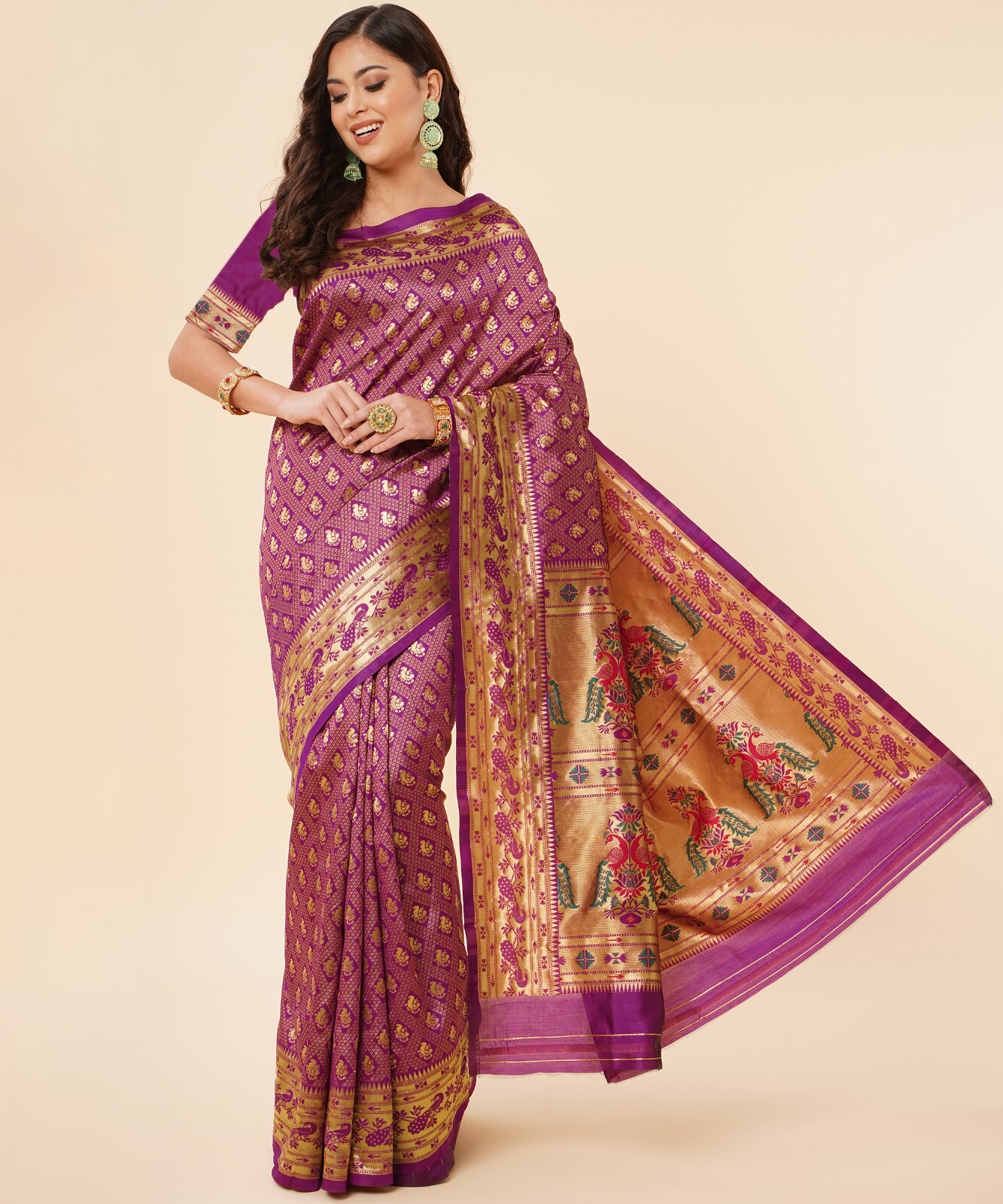 Areca Designer Paithni Square Mor Silk saree blouses women Saree Cut – 5.5 Meter