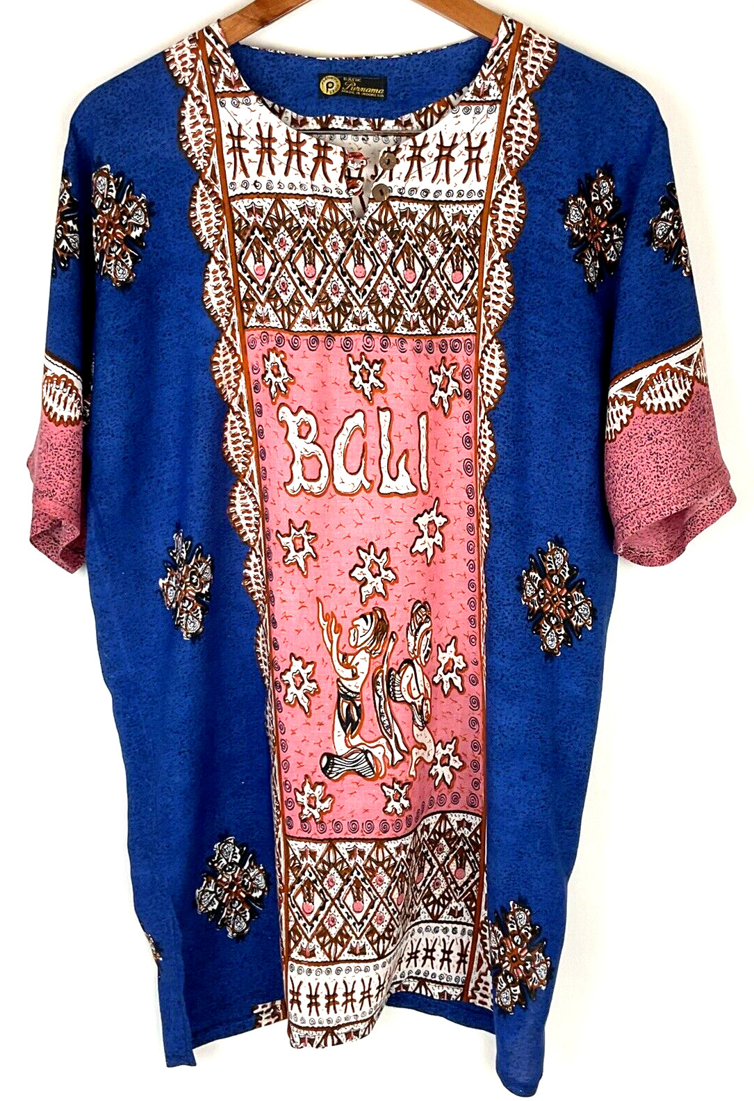 Unisex One Size Bali Tunic Batik Multicolor Pullover Elbow Sleeve Indonesia